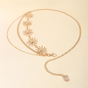 Golden sunflower metal waist chain with adjustable links for elegant dresses and accessories