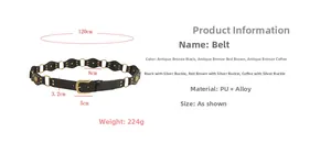 Detaillierte Maßtabelle für den Y2K-Nietengürtel mit 120 cm Länge und PU-Leder-Details