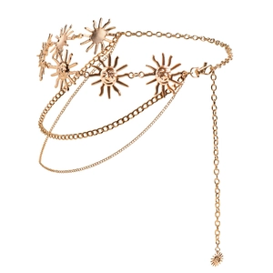 Y2K punk gold sun god face multi-layer waist chain belt with adjustable link jewelry