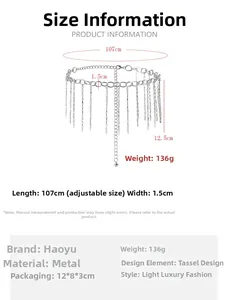 Guide des tailles détaillé pour la chaîne de taille à glands métalliques de 107cm