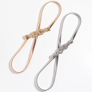 Ceintures élastiques en métal pour femmes dorées et argentées avec boucle tissée chic