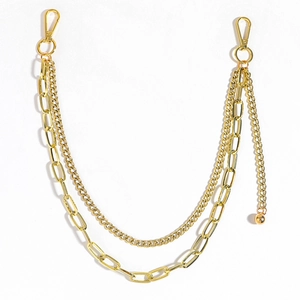 Golden double-layered hip-hop pant chain with lobster clasps and ball pendant decoration