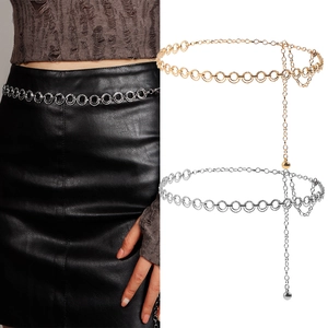Women Vintage Geometric Metal Ring Waist Chain Belt Decorative Gold Silver Alloy Body Chain For Dress Party Jewelry