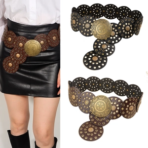 Ceinture Corset Large pour Femme Vintage Western Cuir PU Boucle Fleur Ronde Baroque Rivets Décorative Pour Robe Jeans