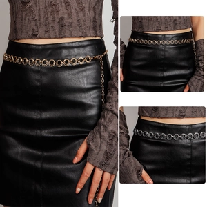 Fashion geometric gold metal circle chain belt for dresses with adjustable lobster clasp