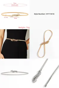 Detailed size specifications for gold and silver leaf metal spring stretch waist belts