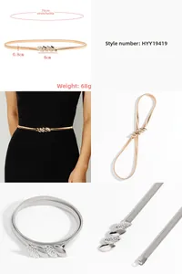 Macro view of crystal leaf buckle on 0.8cm gold elastic spring metal waist belt
