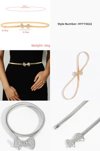 Detailed view of elastic metal waist chain with rhinestone butterfly buckle dimensions
