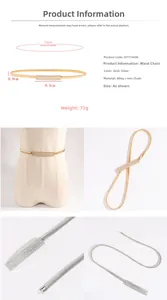 Détail de la ceinture chaîne élastique argentée avec boucle en strass en forme de feuille