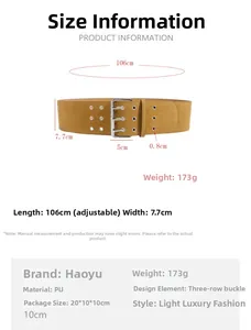Ceinture large en daim PU marron à œillets avec dimensions 106 cm de long et 7,7 cm