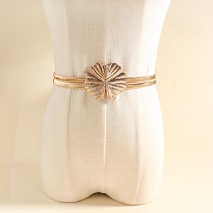 Ceinture chaîne de taille élastique dorée avec feuille de ginkgo pour robes de femmes