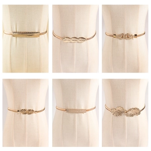 Ceinture Chaîne Élastique en Métal pour Femmes Feuille Rose Géométrique Strass Chaîne de Taille pour Robes Mariage Ceinture Décorative