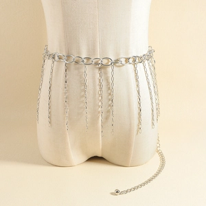 Chaîne de taille en métal argenté avec glands et grands anneaux pour robes et danse