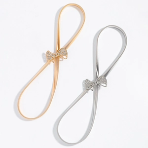 Elastic metal spring waist belt for women with rhinestone bow buckle in gold and silver