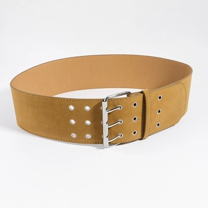 Large ceinture tendance en daim moutarde avec œillets à trois rangées et boucle