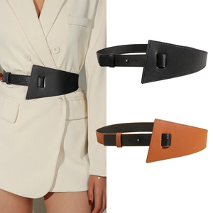 Ceinture Corset Large pour Femmes en Cuir Artificiel Taille Géométrique Asymétrique Ceinture Ajustable avec Boucle à Ardillon pour Robes