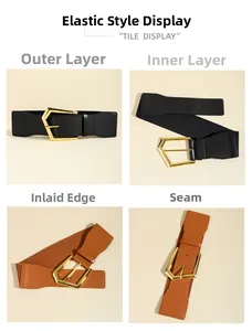 Close-up of the geometric gold buckle and high-quality faux leather texture on waist belts