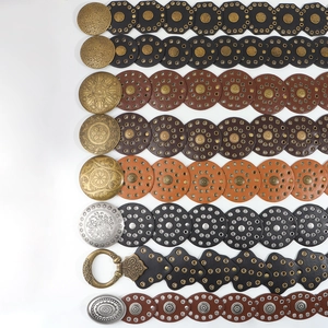 Collection of Western Baroque retro belts with engraved metal buckles in various leather colors