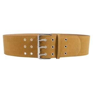 Ceinture large punk en daim beige avec trois rangées d'œillets et boucle en métal argenté