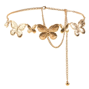 Goldene Schmetterlings-Taillenkette mit verstellbarem Verschluss und hohlen Reliefanhängern
