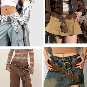 Western style baroque vintage belts collection with engraved metal buckles and leather textures