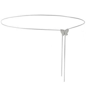 Ceinture élégante ajustable chaîne de taille papillon argentée pour femme en perles métal