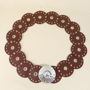 Western style wasteland PU leather belt with circular studded rivets and a metallic buckle