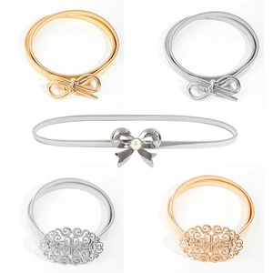 Chaîne de Taille Élastique en Métal pour Femmes Ceinture Élégante Nœud Papillon Feuille de Ginkgo Or Argent pour Robes Fête