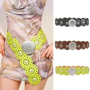 Damen Retro PU-Leder Scheiben Korsettgürtel Gehämmert Metallschnalle Punk Wasteland Stil Breit Taillengürtel Dekorativ Gürtel
