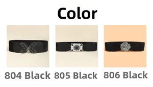 Trois styles de ceintures élastiques noires pour femmes avec boucles rétro et florales