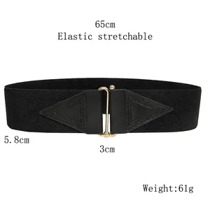Elastischer schwarzer Taillengürtel für Damen mit 65cm Länge und goldenem Metallhaken