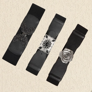 Lot de 3 ceintures élastiques noires larges avec boucles métalliques vintage décoratives