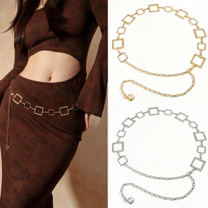 Geometric Square Metal Waist Chain Belt Fashion Decorative Hollow Out Gold Silver Color Body Chain For Women Dress Beach Accessories