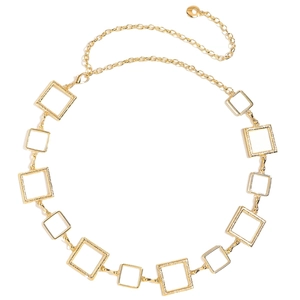 Fashionable gold square link metal waist belt for dresses with vintage textured frames