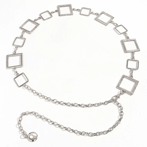 Silberne Metall-Taillenkette mit quadratischen Gliedern und verstellbarem Karabinerverschluss