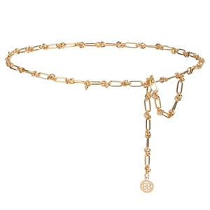 Ceinture chaîne dorée minimaliste pour femme avec fermoir mousqueton et pendentif rond