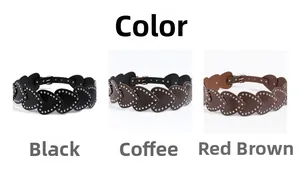 Comparaison détaillée de ceintures punk en forme de cœur en noir, café et marron rouge
