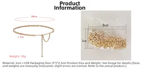 Detaillierte Produktmaße für die 106 cm lange goldene Perlen-Metall-Taillenkette für Kleider