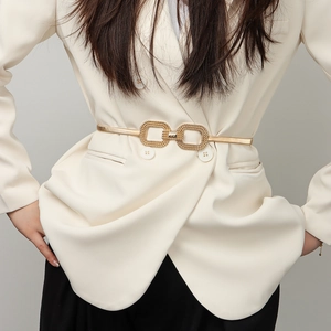 Mode Élégante Ceinture Élastique en Métal Doré Boucle Géométrique Ajourée Ceinture Chaîne pour Femmes Robe Pantalons