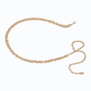 Detail der goldenen Perlen-Metall-Taillenkette mit verstellbarem Glied und Kugelanhänger