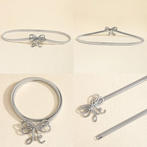 Silberne Metall-Feder-Taillekette mit Schleife in mehreren detaillierten Produktansichten