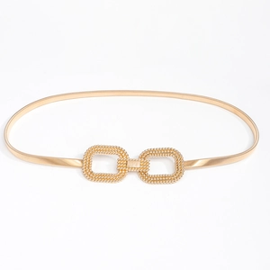 Ceinture élégante en chaîne métallique élastique dorée pour femme avec boucle à double anneau