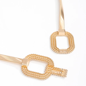 Ceinture chaîne à ressort en métal doré pour femme avec boucle à double anneau évidé