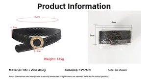 Spécifications détaillées d'une large ceinture noire en cuir PU avec boucle ronde
