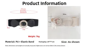Cintura elastica con fibbia in perle e strass e specifiche dettagliate sulle dimensioni