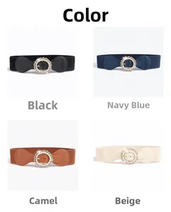 Cinture elastiche in nero, blu, cammello e beige con fibbie di perle e strass