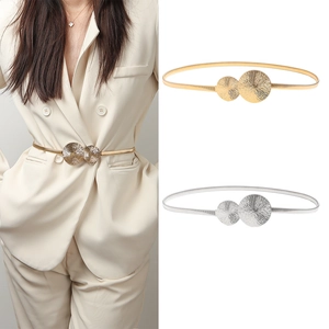 Cintura a Catena da Vita Elastica in Metallo da Donna Elegante Fibbia Rotonda a Raggi di Sole Cintura Elasticizzata Oro Argento