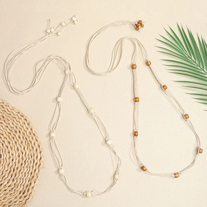 Bohemian braided waist chain with wooden beads in beige and brown for women's dresses