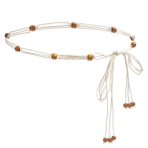 Bohemian braided waist chain with brown wooden beads and fringe tassels for women