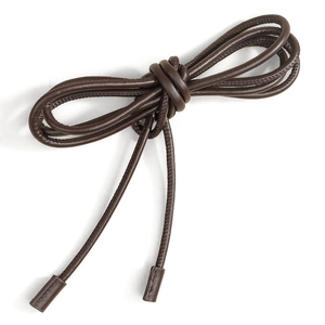 Detailed view of coffee brown PU leather thin waist rope with stitched bow knot styling